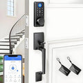 Smart Keyless Entry Door Lock Set w/Front Door Handle, 0.1s Fingerprint Biometric Unlock, Auto Lock, APP Remote/Passcodes/Cards Control, Keypad Deadbolt, Easy Install for Entry Bedroom
