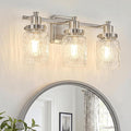 3 Lights Bathroom Light Fixtures Farmhouse Brushed Nickel Vanity Lights for Bathroom Lighting Fixtures Over Mirror with Hammered Glass Lampshade for Cabinet Mirror Bedroom Hallway