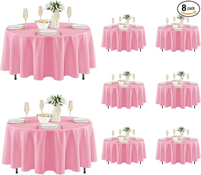Fitable 8 Pack Round Tablecloths: Stain Resistant Wrinkle Free Circle Table Clothes, Washable Reusable Polyester Table Covers for Wedding Party Birthday Banquet Reception(Pink, 84 Inch)