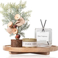 Round Decorative Tray Wood Bathroom Counter Organizer Farmhouse Kitchen Decor Wooden Riser for Soap Dish, Perfume, Candle, Sponge, 11" - Brown