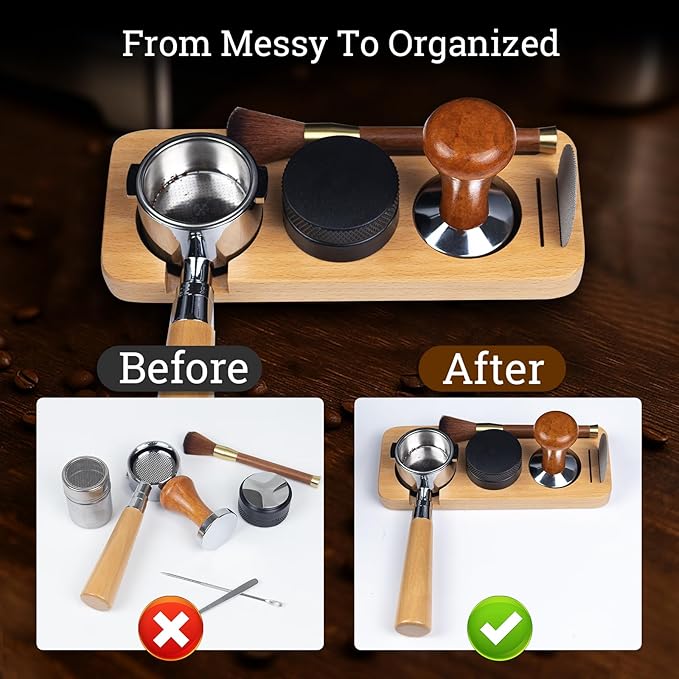 28PCS Espresso Accessories Kit,51mm Espresso Tamper Tools,Includes Wood Station,Distributor,Stirrer,Dosing Funnel,Brush,Puck Screen,Frothing Pitcher,Latte Pen,Powder Ring,Towel,Decorative Stencils