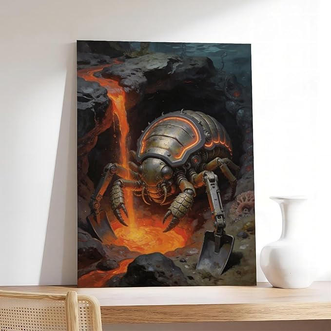 Framed Steampunk Mechanical Trilobite Wall Art - Volcanic Underwater Retro Poster for Garage Apartment Decor 24x36inch(60x90cm)