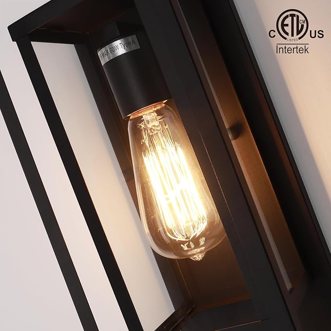 mirrea 14" Classic Outdoor Wall Sconce 1 Light in Matte Black Rectangular Metal Frame and Clear Glass Shade Waterproof Porch Light Patio Light Pack of 2