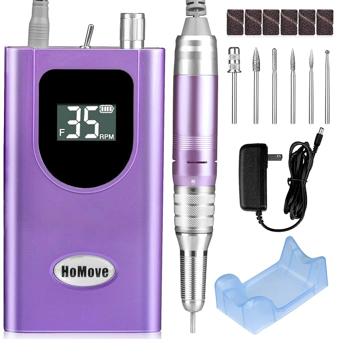 Professional Nail Drill Machine, HoMove 35000RPM Portable Nail Drills, Rechargeable Efile Nails Drill, Low Heat Electric Nail File for Acrylic Gel Nails（Violet）