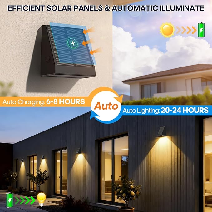 Solar Wall Light Outdoor, Radar Motion Sensor Lights Dawn Lighting Wall Sconce IP65 Waterproof Solar Lights Outdoor with 2 Modes 30H Runtime for Patio, Garden, Porch, Yard，Terrace Stairs -4 Pack