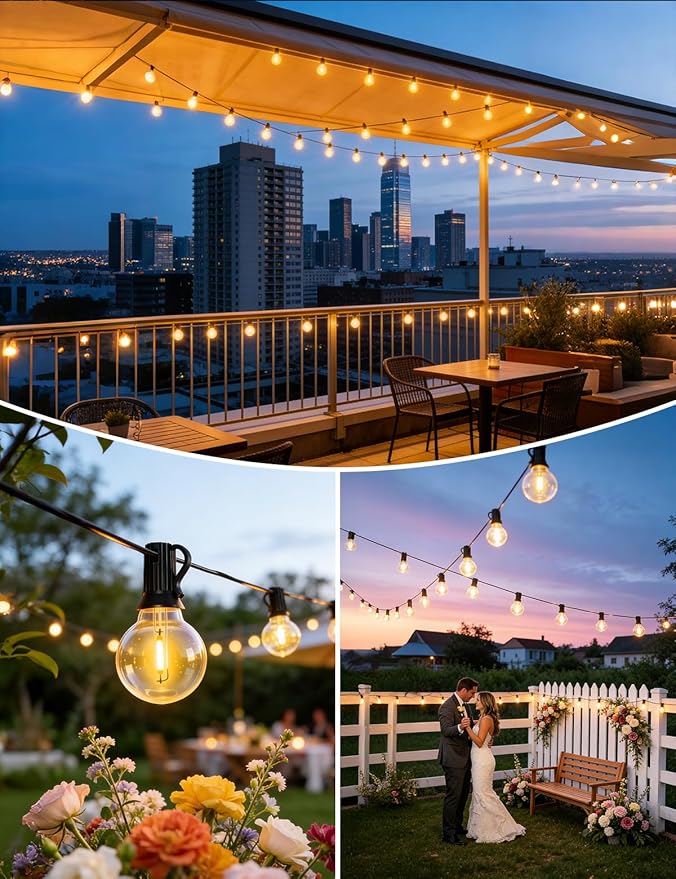 Brightever 100FT Solar String Lights Outdoor with Remote and 36+2 LED Shatterproof G40 Bulbs, Dimmable & Timable, 3 Lighting Modes, Waterproof Solar Power Outdoor Lights for Patio, Garden, Wedding