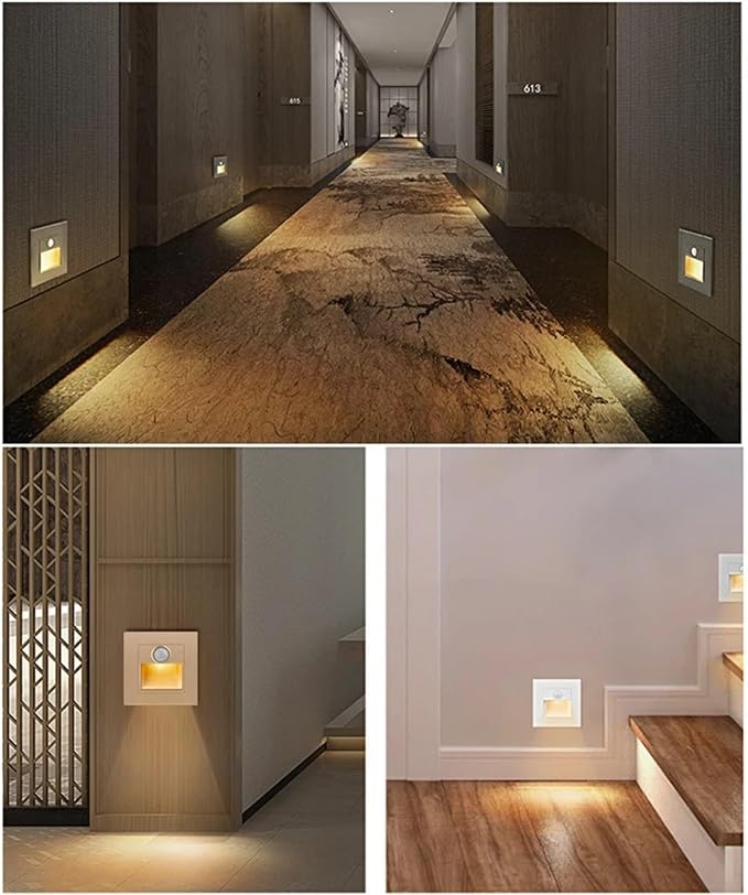 2 Pack Motion Detector Sensor LED Stair Light Infrared Human Body Induction Lamp Recessed Steps Ladder Staircase Bedroom Decoration LED Night for Kitchen, Bathroom, Stairs