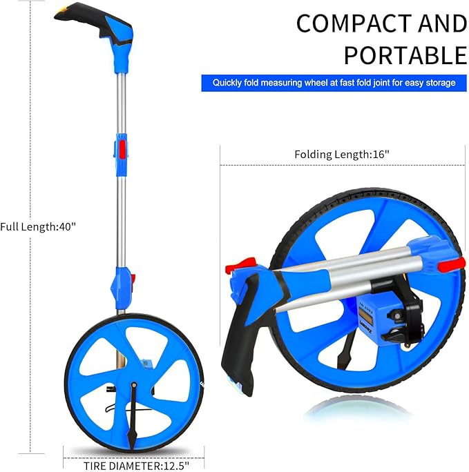 Zozen Measuring Wheel, Rolling Tape Measure Wheel - 3-Sections Collapsible/Starting Point Arrow/One Key to Reset/Kickstand to Keep Stand [Up To 10,000Ft] - Adapt to various roads.