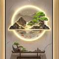 B,60 * 72cm, Mountain Tree Wall Art with Led Light, Zen Wall Art Decor, Luminous Wall Sculptures Painting, for Study Room, Dining Room, Living Room, Tea Room