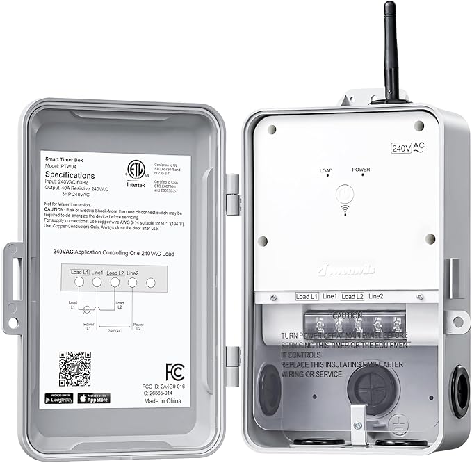DEWENWILS Pool Pump Timer, Heavy Duty Outdoor WiFi Timer Box, 40A 240VAC 3HP, Work with Smart Life, Alexa, Google Assistant, Easy Wiring for Pool, Water Heater, ETL Listed