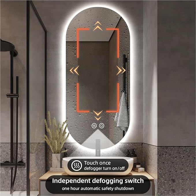 32" x 20" Oval Backlit Bathroom Mirror with Lights, Pill-Shaped LED Lighted Vanity Mirror for Wall, Anit-Fog, Stepless Dimmable, Memory Function, Frameless Smart Mirror, Shatter-Proof, CRI≥93