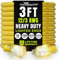 3ft Outdoor/Indoor Extension Cord 12/3 Gauge Extra Heavy Duty 3 Prong SJTW, Waterproof, Flexible Cold-Resistant Long Power Cord,15A 125V 1875W, Yellow by LifeSupplyUSA