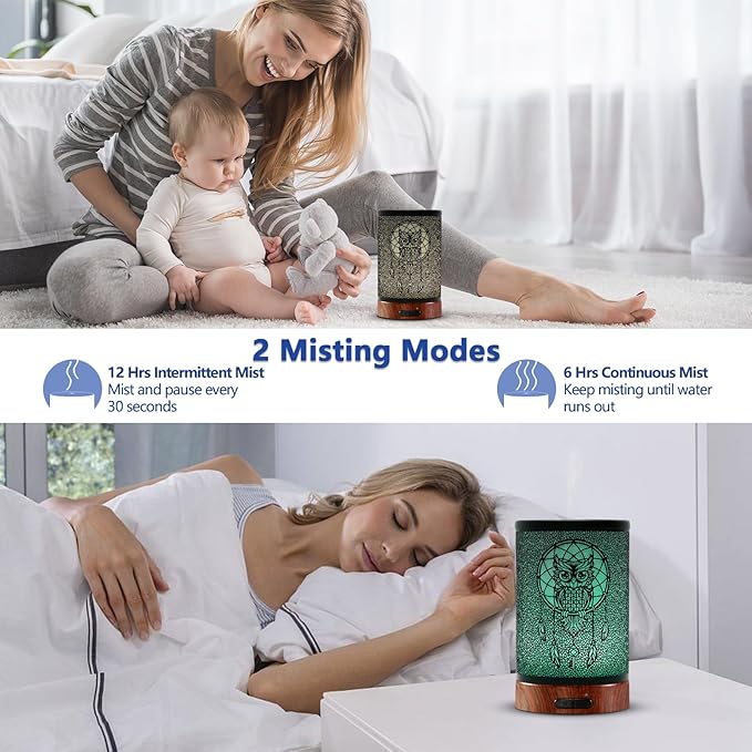 EQUSUPRO Essential Oil Diffuser 150ml Metal Aromatherapy Oil Diffuser Ultrasonic Cool Mist Diffuser with Auto Shut-Off Protection,7 Colors Changed LED for Home Office SPA Yoga (Owl)