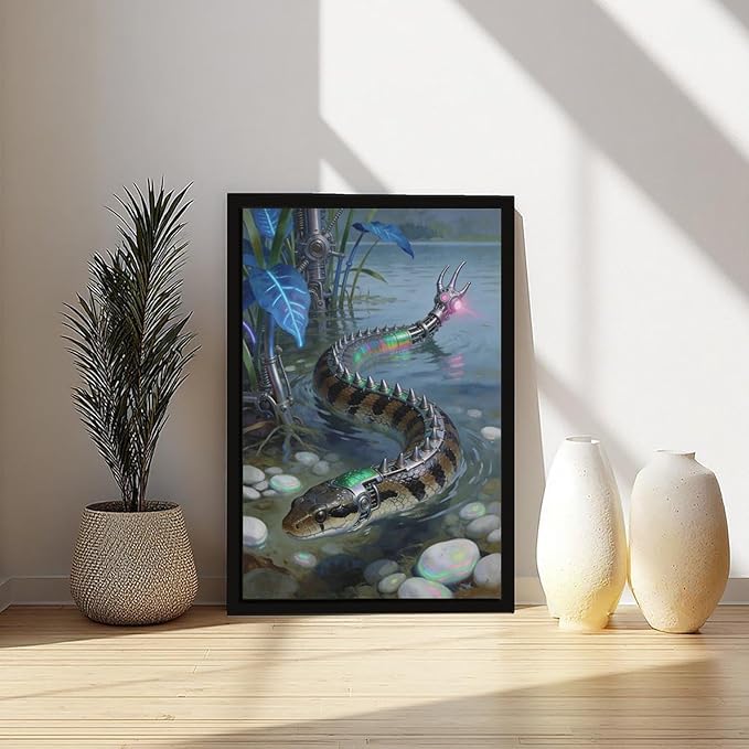 Framed Futuristic Nature Wall Art for Modern Living Room Creative Sci Fi Style Interior Decor 08x12in