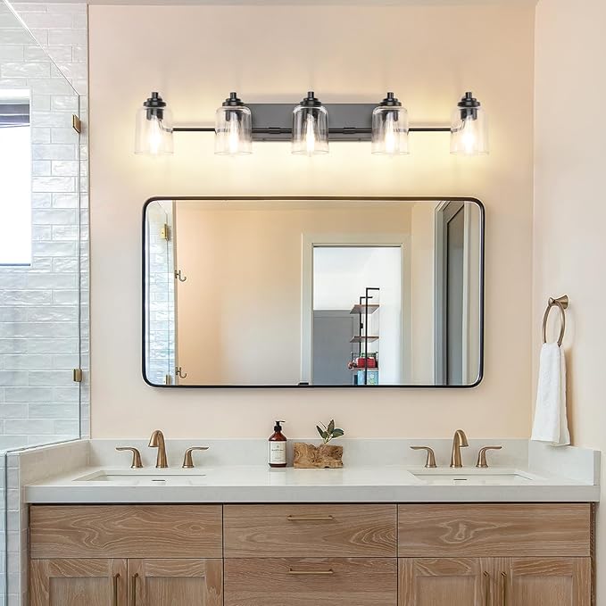 SOLFART 5 Lights Black Bathroom Light Fixtures Over Mirror Vanity Lights Scone Lighting Bathroom Lights for Mirror 41 Inch