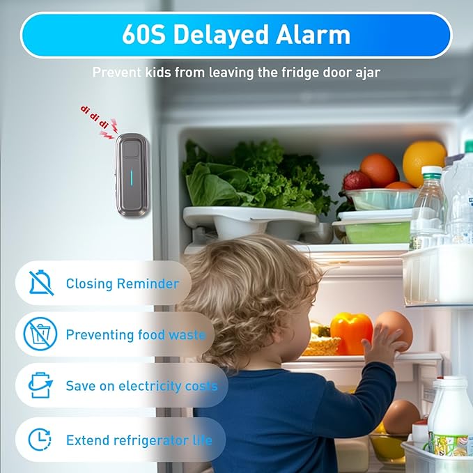 Daytech Refrigerator & Freezer Door Alarm - Adjustable 1-4 Minute Delay, 0-120dB Adjustable Siren, Door/Window Sensor for Home or Business (5 Pack, Gray)