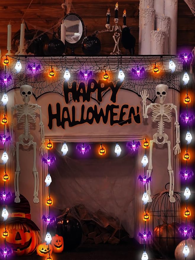Halloween String Lights, 3D Pumpkin Bat Ghost Fairy Lights Battery Operated with Remote, 30LED Twinkle Light Waterproof 8 Modes & Timer for Halloween Parties Decorations Indoor Outdoor Windows Decor