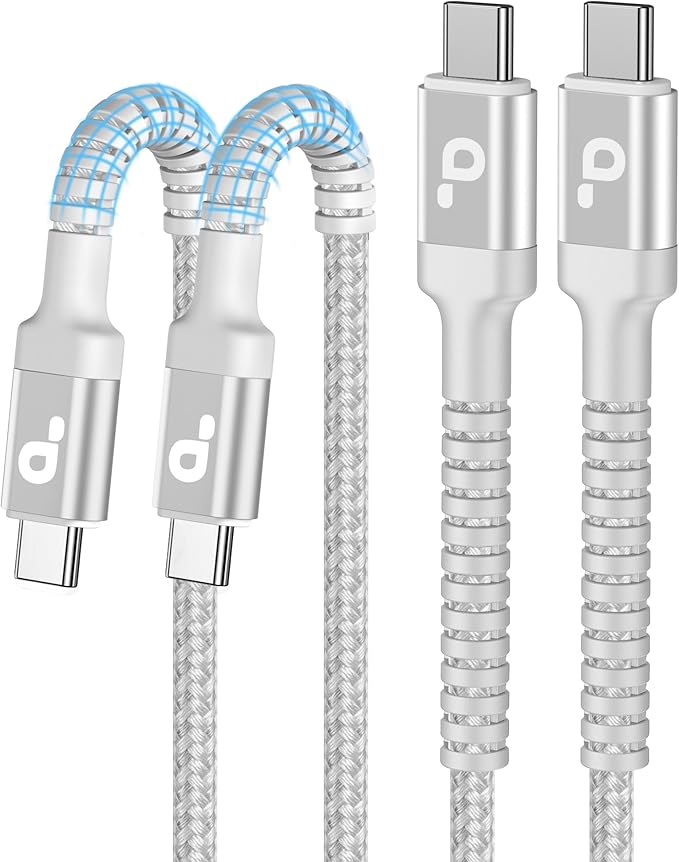 USB C to C Cable 3A Fast Charging [2 Pack, 6FT] USB Type C Cable Upgraded Extra Durable Braided USBC Cord iPhone USB C Charger for iPhone 17/16/15/Pro Max/Samsung Galaxy S23/LG and More-Silver