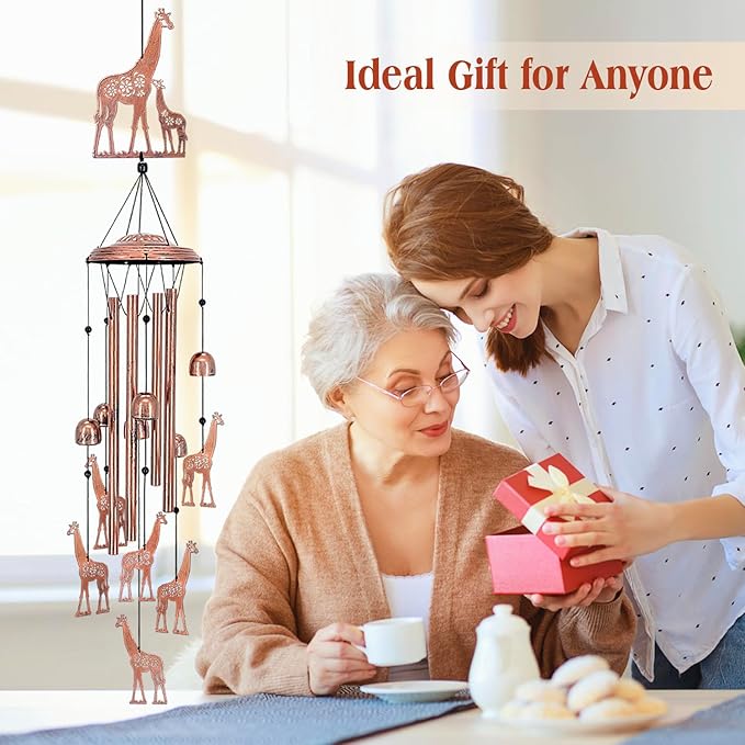 Giraffe Wind Chimes Outdoor Giraffe Gifts for Women/Men/Mom/Wife/Grandma Birthday Gifts Memorial Gift Metal WindChimes for Outside/Indoors, Lawn, Patio, Home, Porch, Yard Decor, Garden Decorations