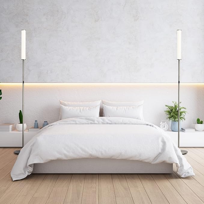 O’Bright LED Cylinder Floor Lamp with Remote Control, Full Range Dimming, Adjustable Color Temperature 3000K-6000K, Minimalist Standing Lamps for Living Room, Bedrooms and Office, Brushed Nickel