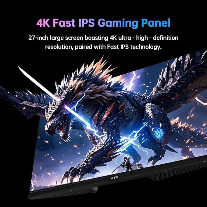 KTC 27 Inch 4K Gaming Monitor, UHD 3840x2160 160Hz Compute Monitor, Fast IPS Panel, Adaptive Sync, HDMI DisplayPort, HDR400, Height Pivot Swivel Tilt Adjustable Vertical Monitor, U27T6