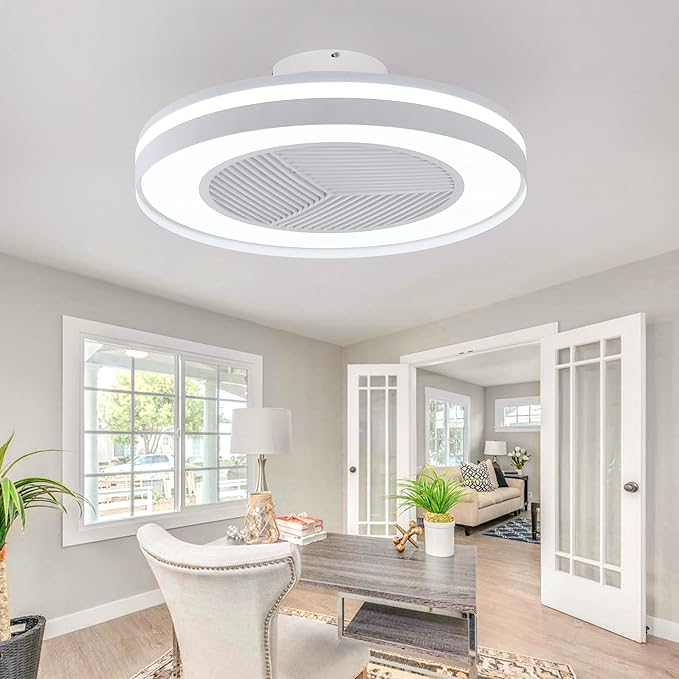Smart Low Profle Ceiling Fans with RGB Lights Remote/APP/Voice Control, 20" Bladeless Ceiling Fans with 6 Speeds, Timer, Quiet DC Motor, Ceiling Fan with Light for Kids Bedroom/Living Room