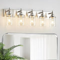 Lanhall 5-Light Brushed Nickel Bathroom Light Fixture Over Mirror Modern Bathroom Vanity Light Vintage Wall Lighting with Clear Glass Shade for Bathroom, Bedroom, Hallway, Cabinet
