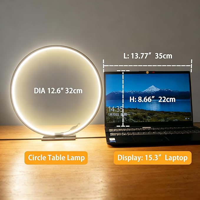 Modern Circle Table Lamp LED Warm Light Nightstand Lamp Black Bedroom Lamp with Dimmable Touch Control for Reading Bedroom and Office, 12W 3000K