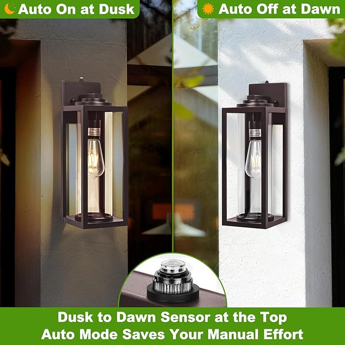 FILIYANO 20inch Dusk to Dawn Outdoor Wall Light Fixtures - 2 Packs Large Exterior Waterproof Outdoor Lighting, Modern Porch Sconces Wall Mounted Lighting, Industrial Outside Lantern for Front Door