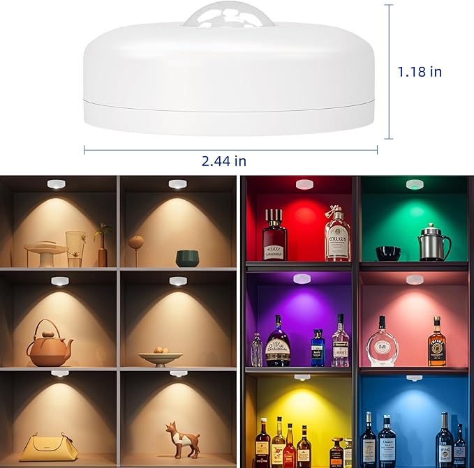 LED Puck Lights with Remote Control, 13 Colors Battery Operated Tap Lights, Dimmer& Timer Magnetic Under Cabinet Light, Wireless Stick on Light for Closet, Bedroom, Kitchen White 3Pcs