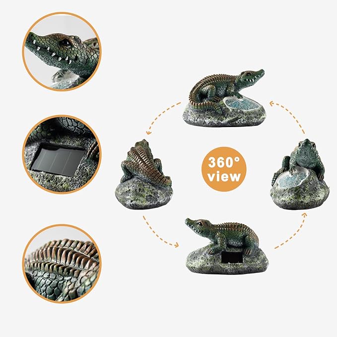 Garden Statue Crocodile,Solar Crocodile Decor for Outdoor,Resin Crocodiles Figurine with Solar Light for Patio,Balcony,Yard,Lawn Ornament,Perfect Garden Gift