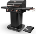 Kenmore 3-Burner Propane BBQ Grill, 30,000 BTUs Gas Grill with Cast Iron Cooking Grates, Folding Side Tables & Wheels, Outdoor Grill with Tool Hooks, Black/Copper + Bonus Cover