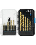 CRALY 15-Piece Cobalt Drill Bit Set, M35 HSS Titanium Coated Jobber Length Twist Drill Bits, Dash Tip & 135 Degree Split Point, 3-Flat Shank, for Hard Metal, Stainless Steel, Cast Iron, Plastic