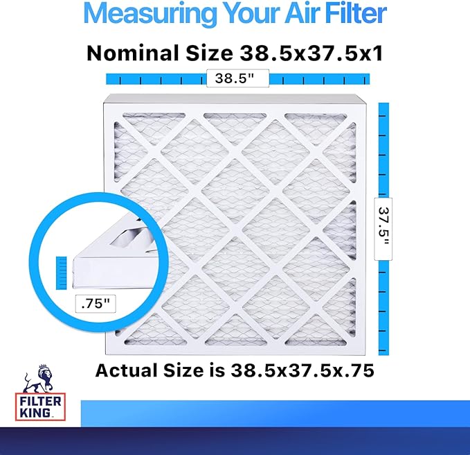 Filter King 38.5x37.5x1 Air Filter | 4-PACK | MERV 8 HVAC Pleated A/C Furnace Filters | MADE IN USA | Actual Size: 38.5 x 37.5 x .75"