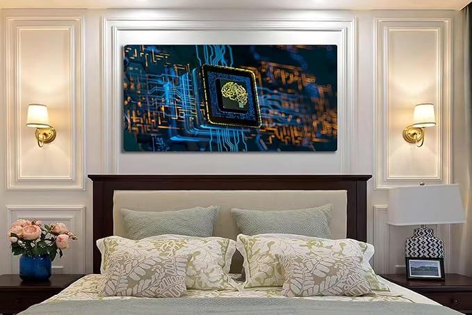 Wibinuki Wall Art Wall Decor Wall Paintings Machine Learning s. brains on cpu - Artificial Intelligence for Living Room Bedroom Bathroom Home Decor Can Be Hung Directly 20"x 40"