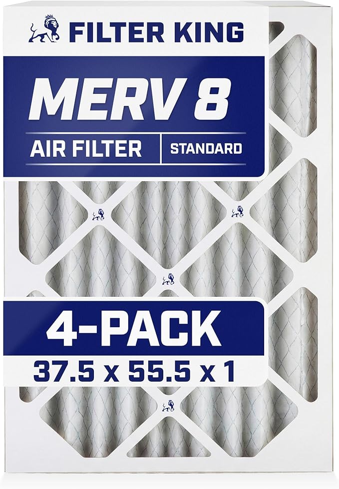 Filter King 37.5x55.5x1 Air Filter | 4-PACK | MERV 8 HVAC Pleated A/C Furnace Filters | MADE IN USA | Actual Size: 37.5 x 55.5 x .75"