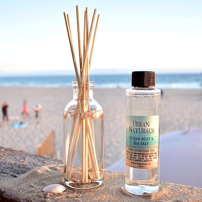 Urban Naturals Ocean Mist & Sea Salt Scented Oil Reed Diffuser Refill | Includes a Free Set of Reed Sticks! 4 oz.