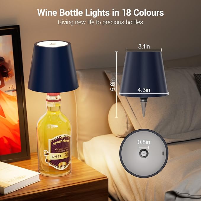 Wireless Bottle Lamp, Wine Bottle Lights with 3 Color Temperature, Rechargeable Stepless Dimming LED Bottle Lights for Liquor Bottles, Wireless Lamp for Bedroom Restaurant Bar-Log Color