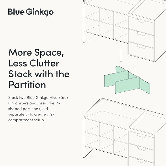 Blue Ginkgo Hive Stack Organizer Partition – (Made in Korea, White)