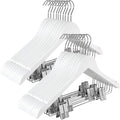 TOPIA HANGER Wooden Suit Hangers with Adjustable Metal Clips (20 Pack), Solid Smooth Wood Clothes Hangers, 360° Swivel Hook, Premium Pants Hangers for Clothes Coat, Jeans, Blouse-White,CT28W20