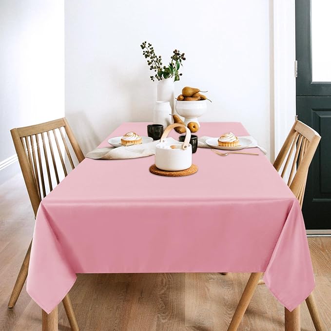 sancua 2 Pack Pink Tablecloth 60 x 102 Inch, Rectangle Table Cloth for 6 Feet Tables - Stain and Wrinkle Resistant Washable Polyester Table Cover for Dining Tables, Christmas Buffet Parties