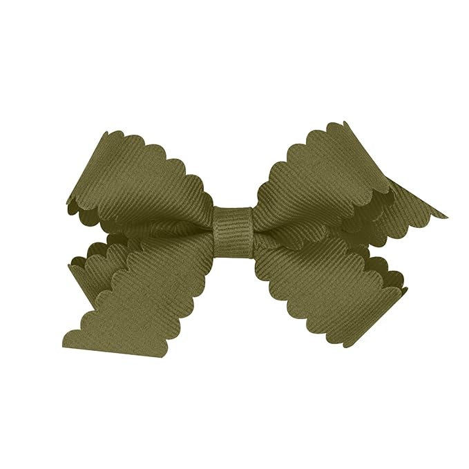 Wee Ones Girls' Classic Grosgrain Hair Bow with Scalloped Edges, No-Slip Hair Clip, Handmade, Sage, Mini