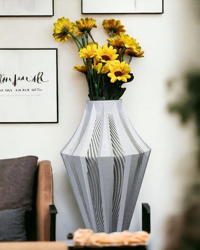 Aether Gray Vase – Modern Architectural Design | Eco-Friendly Home Decor (Primary color:Green;)