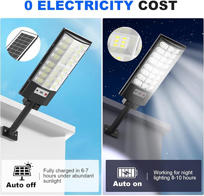 Solar Street Lights Outdoor, Solar Lamp IP66 Waterproof Security Flood Light Dusk to Dawn, Motion Sensor with Remote Control for Garage Yard Parking Lot Garden, 2 Pack