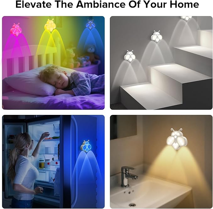 Motion Sensor Stair Lights Indoor - Rechargeable Dimmable RGBW & Warm White Night Light, Magnetic Mount Motion Activated Battery Lamp for Step Hallway Bathroom Cabinet Closet(Yellow, 1 Pack)
