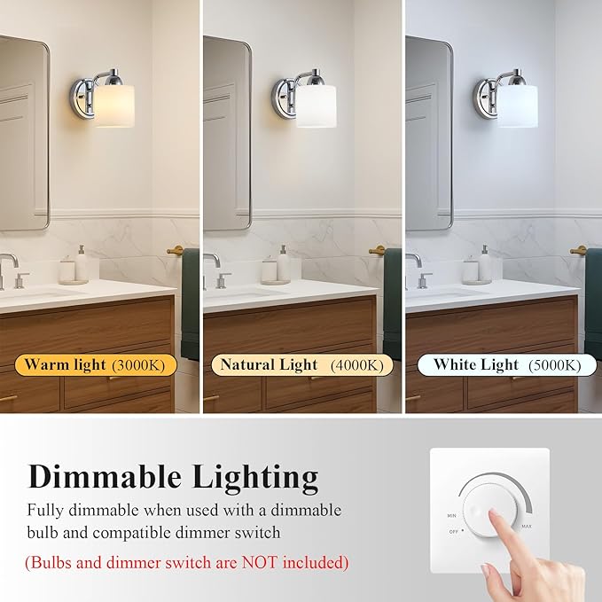 Polished Chrome Milk Glass Wall Sconces, 1 Pack Hardwired Indoor Wall Light Fixtures for Living Room, Hallway, Bedroom, Ceramic E26 Sockets (Bulbs Not Included)