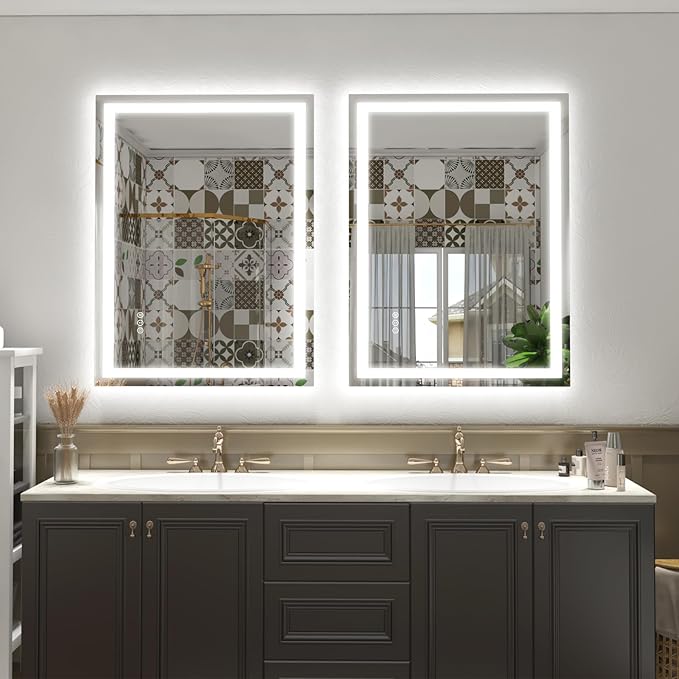 24x36 LED Mirror for Bathroom, Lighted Vanity Mirror for Wall, Dimmable, Anti-Fog, Shatter-Proof, ETL Listed (Front Lights + Backlit)