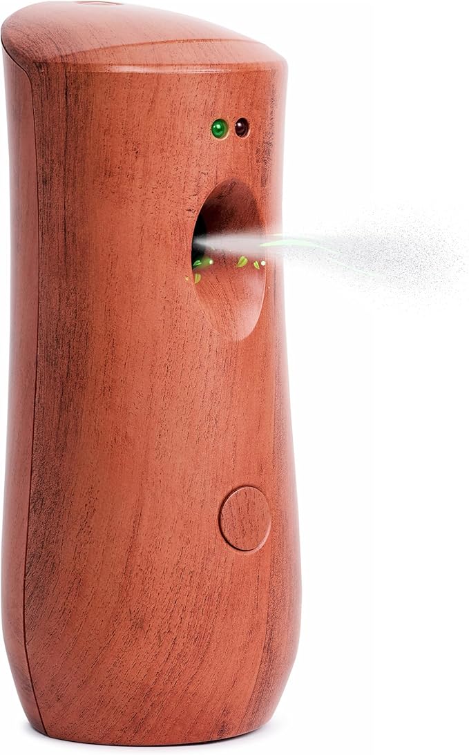 Automatic Air Freshener Spray Dispenser: Automatic Spray Dispenser with Elegant Wood Design for Commercial or Home Use (1-Pack), Battery Powered Free Standing or Wall Air freshener, Three Time Release