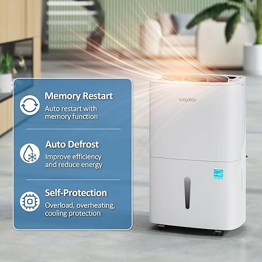 Waykar 150 Pints 2025 Energy Star Dehumidifier for Spaces up to 7,000 Sq. Ft at Commercial and Industrial Large Room, Warehouse, Storage, Home, Basement, with Drain Hose, Auto Defrost, Self-Drying
