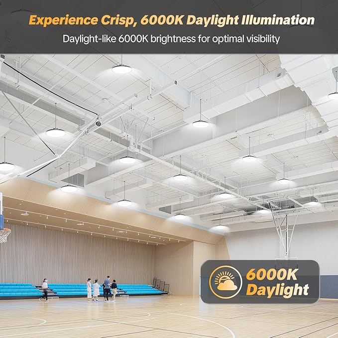 AIKVSXER LED High Bay Light UFO Shop Light 300W 45000LM 6000K Daylight Super Bright IP65 Waterproof for Warehouse Garage Barn Factory Workshop 5FT Cord with US Plug 6 Pack